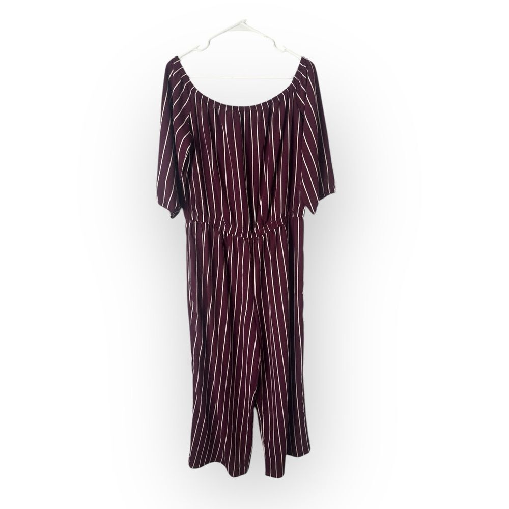 Haute Monde Jumpsuit Women’s 2X Burgundy Striped Curvy One Piece Jumper